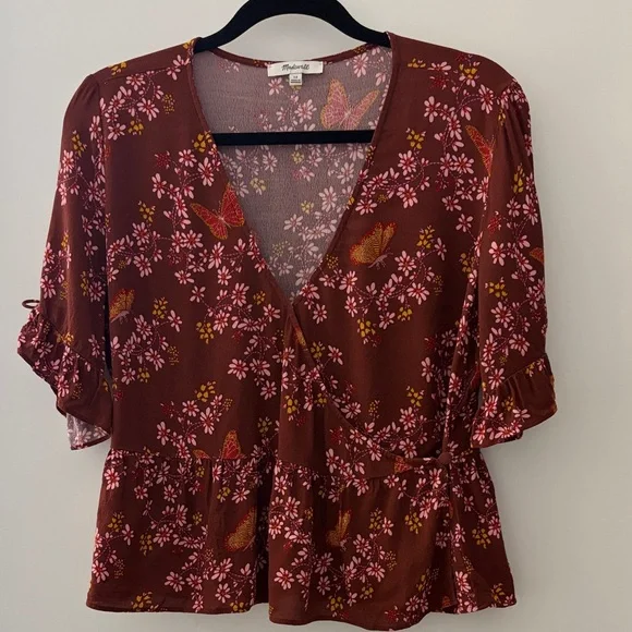 Madewell Tie-Sleeve Wrap Top in Butterfly Sanctuary - Picture 2 of 10